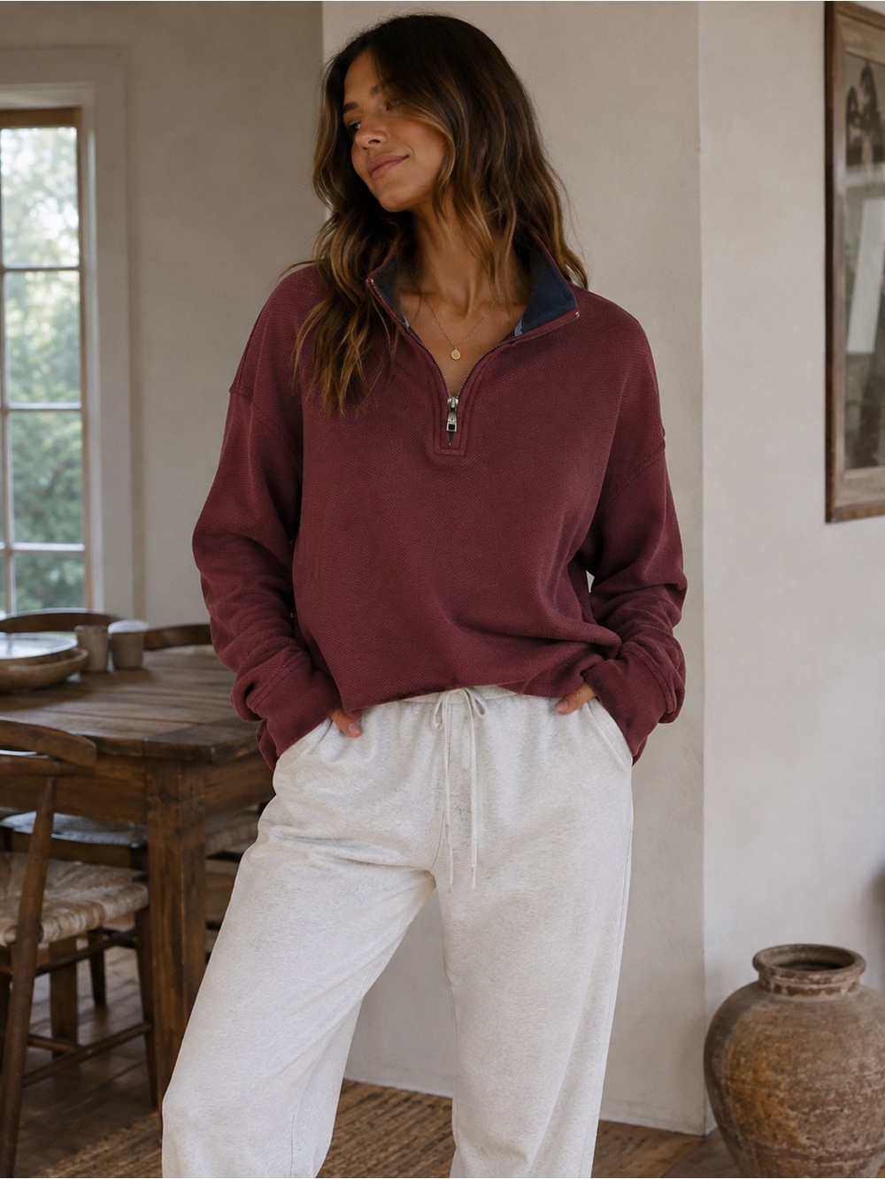 Quarter-Zip Pullover Sweatshirt in Wine